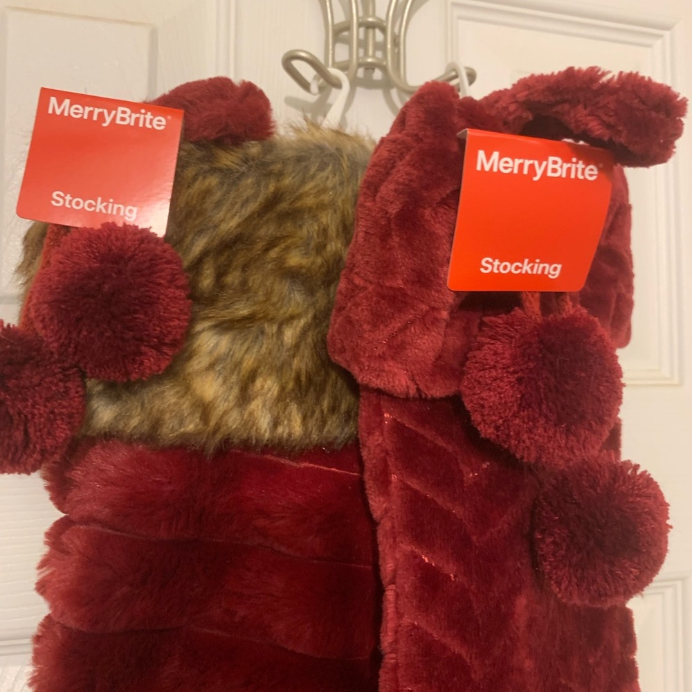 Luxurious Red Faux Fur Holiday Stocking Set - 2pck
